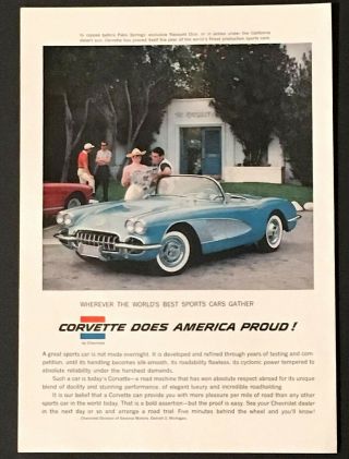 1958 Chevrolet Corvette Advertisement Blue Chevy Convertible Vintage Print Ad