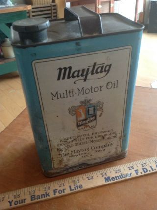 Vintage Maytag Gas Multi Motor Oil Metal Oil Can Gas Oil Advertising Collectible