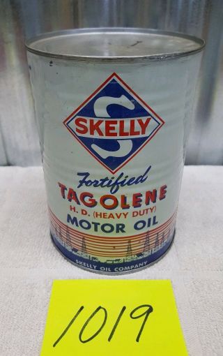 Early Skelly Tagolene Motor Oil Quart Metal Can Full