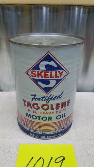 Early Skelly Tagolene Motor Oil Quart Metal Can FULL 3
