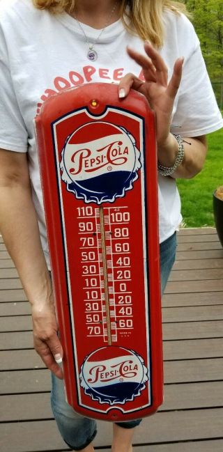 Estate Find Pepsi Cola Metal Advertising Thermometer.  Rare Huge