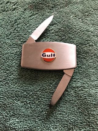 NOS Vintage GULF OIL Advertising ZIPPO Money Clip and Pocket Knife Combination 2