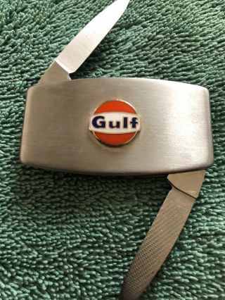 NOS Vintage GULF OIL Advertising ZIPPO Money Clip and Pocket Knife Combination 3