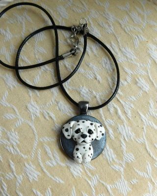 Dalmatian Necklace Sculpted Clay By Raquel From Thewrc