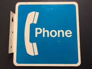 Vintage Public Telephone Pay Phone Booth Sign - 2 - Sided Metal Flange Ks - 20063l1
