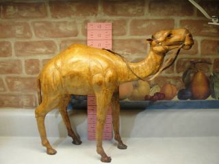 Vintage Large Leather Camel Figure.  Statue Standing With Bridle