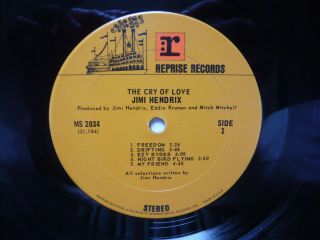 Jimi Hendrix The Cry Of Love Orig 1st Press 1970 US Reprise Vinyl LP 1A/1B Matri 2