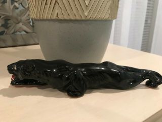 Vintage Black Panther Ceramic Crouching Figurine 8 "