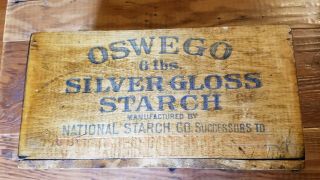 Vtg Dovetail Wood Crate Paper Label Kingsford ' s Silver Gloss Starch Oswego NY 3