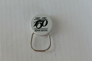 Vintage 1987 John Deere 150th Anniversary White Keychain 1837 - 1987 Key Ring Old