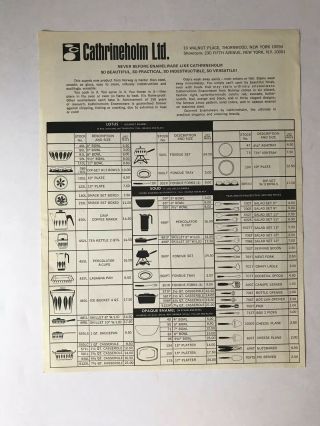 1970 Cathrineholm LTD Single Sheet Product Flyer Gourmet Enamelware Line Color 2