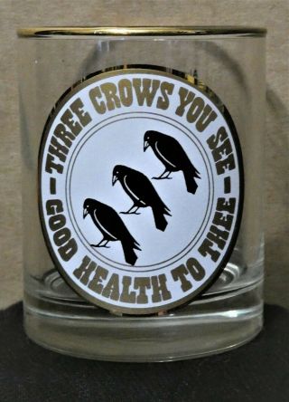 3 Vtg Old Crow Three Crows You See Good Heath Whiskey Bourbon Double Glass