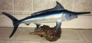 Vintage Blue Marlin Fish Wood Carving Signed/dated T.  Stark 13.  5 " Long Quality