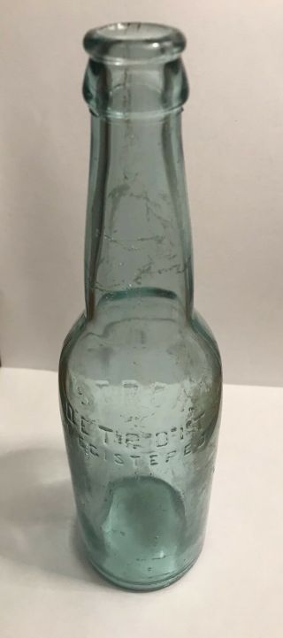 Rare Vintage Pre - Prohibition Strohs Beer Bottle Clear Green Hue 12 ½ Oz Detroit