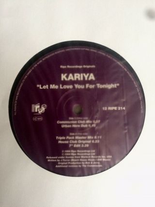 Kariya - Let Me Love You For Tonight 12 " Vinyl Single Very Good
