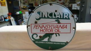 Old " Sinclair Motor Oil " Porcelain Pump Plate Sign,