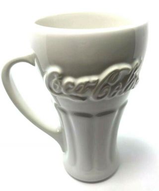 Coca Cola White Mug With Handle Embossed Ceramic 16 Oz Rare