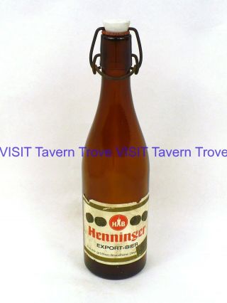 Rare 1960s Henninger Beer Bottle Tavern Trove Longneck With Stopper
