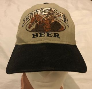 Vintage Busch Beer Logo Cap Hat Khaki & Black Horse Cowboy Lasso Horseback 1995
