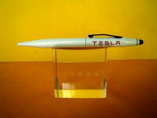 Cross Tech 2.  2 Ballpoint Pen W/ Built In Stylus - Pearl W/ Tesla Logo - Cool