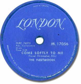 The Fleetwoods Teener 78 Rpm Record.  Come Softly To Me