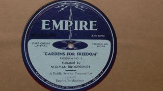 16 Inch Transcription Disc - Norman Brokenshire - “gardens For Freedom” 12078