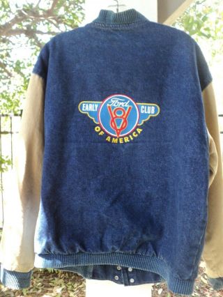 Early Ford V - 8 Club Of America Denim Jacket,  Blue & Beige,  Embroidered,  Men 