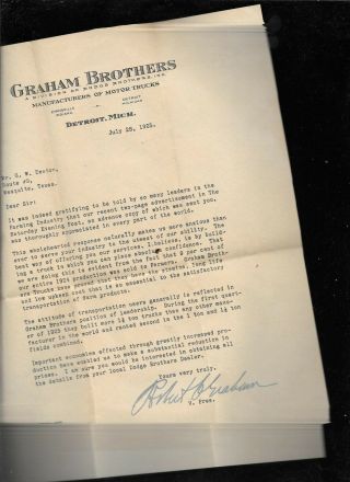 Vintage Signed Letter Robert Graham Brothers Dodge Motor Trucks 1925