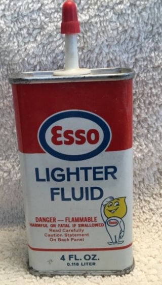 Vintage Red Esso Lighter Fluid 4 Oz Can - Humble Oil & Refining Handy Type Tin