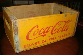 Vintage Yellow Coke Crate Wood Family Size Coca - Cola