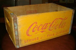 VINTAGE YELLOW COKE CRATE WOOD FAMILY SIZE COCA - COLA 3
