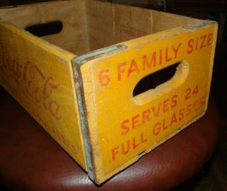 VINTAGE YELLOW COKE CRATE WOOD FAMILY SIZE COCA - COLA 4