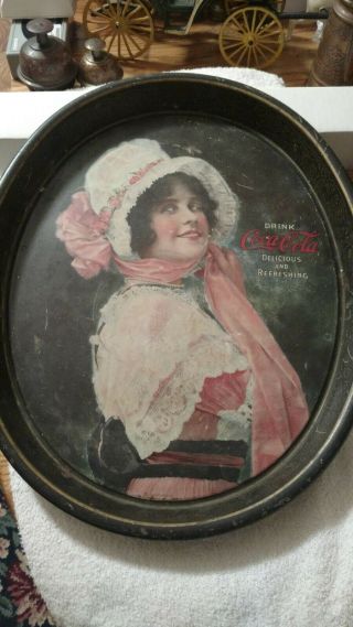 1914 Betty Girl Coca Cola Tray Vintage Tin Antique