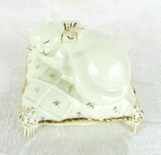 Lenox " Dreaming Away " Figurine Cat On Pillow Ivory Porcelain 24k Gold