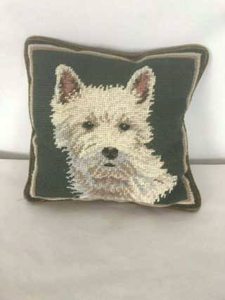 Westie West Highland Terrier Dog 10” Needlepoint Pillow W/zipper,  Velveteen Back