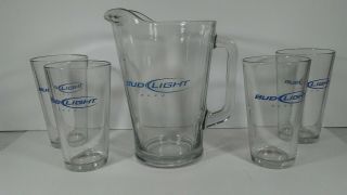 BUD LIGHT BEER Pitcher and 4 Glasses Heavy 2
