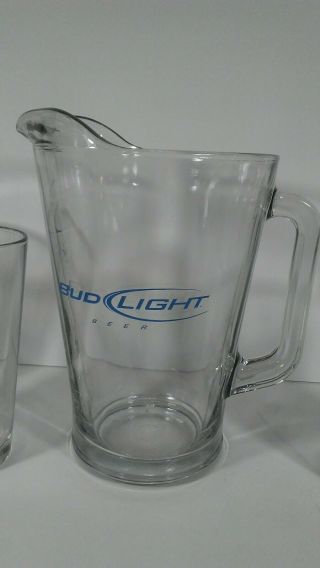 BUD LIGHT BEER Pitcher and 4 Glasses Heavy 4