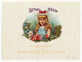 Early Little Nell Cigar Box Paper Litho Salesman Sample Label O.  L.  Schwencke Ny