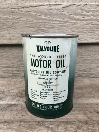 Vintage Valvoline Motor Oil 1 Quart Tin / Metal Can (Full) Freedom,  Pennsylvania 2