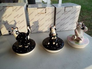 (3) Whimsiclay Amy Lacombe Candle Jar Toppers 2002