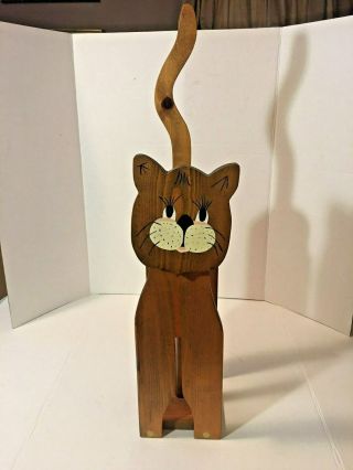 Wooden Cat Toilet Paper Holder Stand