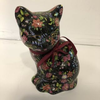 Formalities By Baum Bros Floral Cat Figurine Black With Gold Eyes