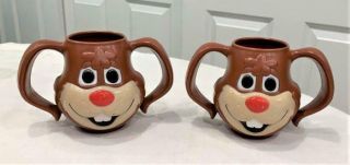 2 Vintage Nestle Quik Chocolate Milk Quick Bunny Rabbit Character Mug 2 Handles