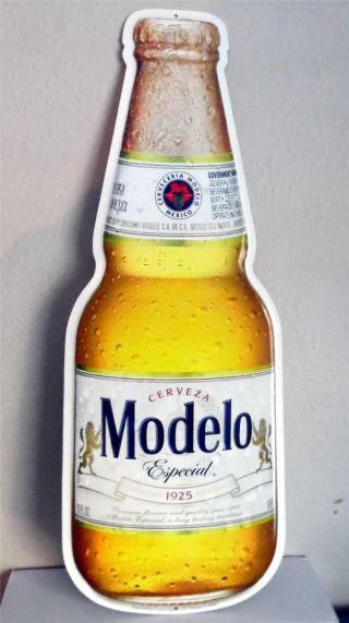 Modelo Especial Beer Bottle Shaped Metal Sign.  21 1/2 " X 8 "