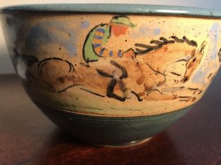 Telle M Stein - ‘82 Early & Rare Hand Signed Ceramic Art Bowl - Horse Racing.