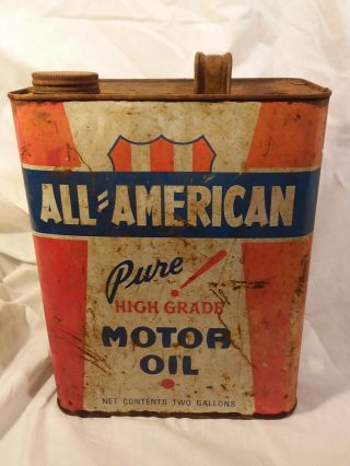 All American Motor Oil 2 Gal Vintage Advertising Tin Can Pittsburgh Penn Co Pa
