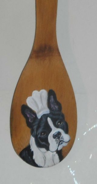 Boston Terrier Dog Chef Hand Painted Wooden Spoon Kitchen Utensil Decor