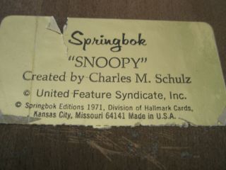 Dancing Snoopy KEEP SMILING wall plaque Springbok 1971 5