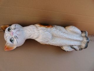 Vintage Large Brown / White Glossy Ceramic Cat Statue 14 1/2 " Tall