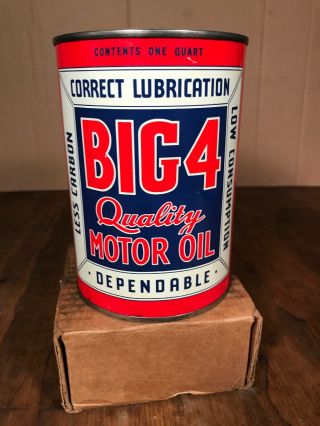 Vintage Motor Oil Can Big 4 Quality Motor Oil - Full Metal Quart Can